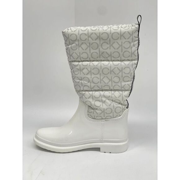 Calvin Klein Women's Suli Tall Logo Nylon Lug Sole Rain Boots - White 5M - Picture 3 of 7